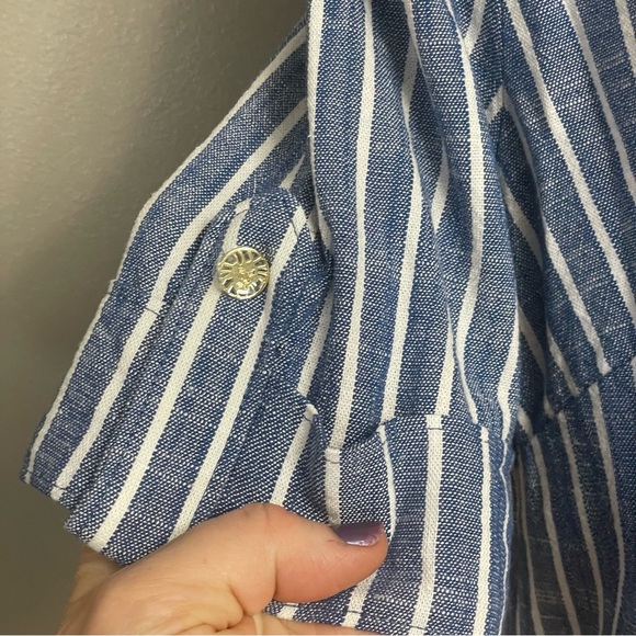 Anne Klein Shirt Dress Blue and White Stripes Cotten Blend Linen Feel - Picture 3 of 12